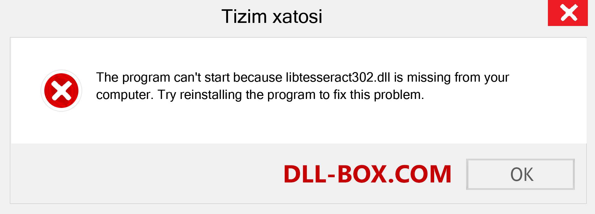 libtesseract302.dll fayli yo'qolganmi?. Windows 7, 8, 10 uchun yuklab olish - Windowsda libtesseract302 dll etishmayotgan xatoni tuzating, rasmlar, rasmlar